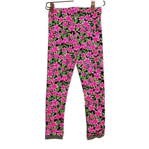 Lilly Pulitzer Girl  Medium Pink Floral Ankle Leggings Lightweight Stretchable - Picture 1 of 6